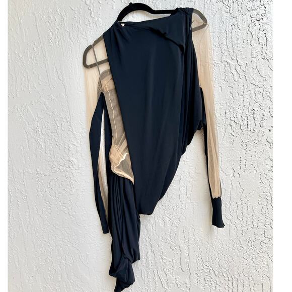 NWT Mugler Abiti Do Robe Jersey Crepe Tulle Mini Dress Black Nude Women's US 0 - Picture 4 of 13